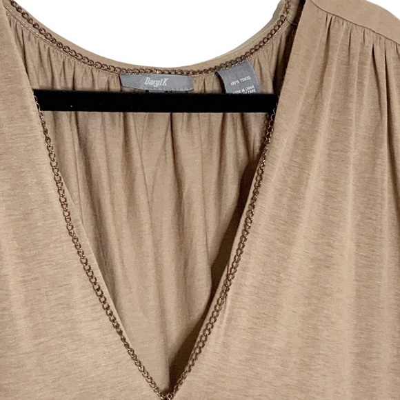 LIGHT brown shift dress with cold shoulders. Short sleeves.V neck. 100% Tencel - Picture 5 of 9